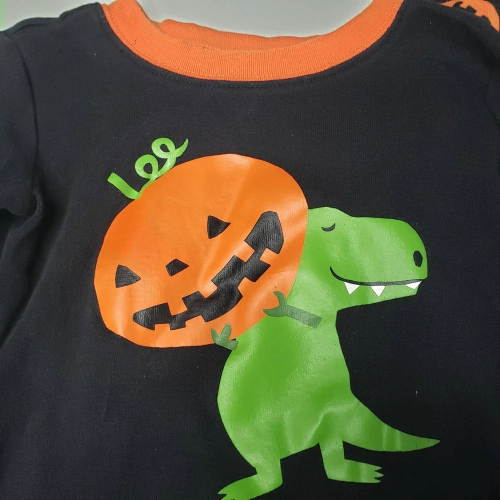 Gymboree Gymmies Pumpkin‎ Dino Pajama Set Toddler 4 Black Orange Halloween